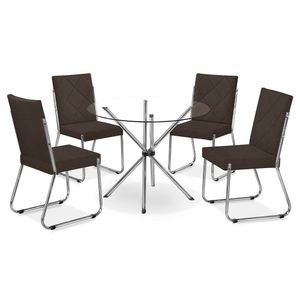 Mesa De Jantar Leticia Plus E 4 Cadeiras Liz Aço Nobre Marrom Escuro E Prateada