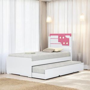 Cama Bibox Solteiro Com Aplique Luiza Branca E Rosa