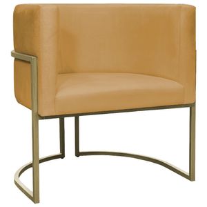 Poltrona Decorativa Recepção Luna Suede Base Ferro Champagne Mostarda Suede