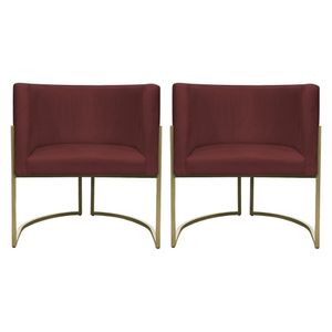 Kit 2 Poltronas Decorativa Recepção Luna Suede Cores Base De Ferro Champagne Bordô Suede