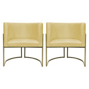 Kit 2 Poltronas Decorativa Recepção Luna Suede Cores Base De Ferro Champagne Amarelo Suede