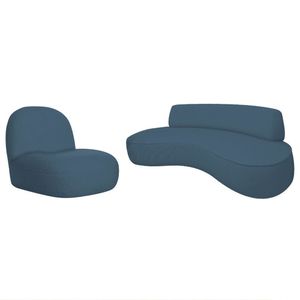 Sofá Curvo 200cm 3 Lugares E 1 Poltrona Amsterdã Linho Azul Turquesa