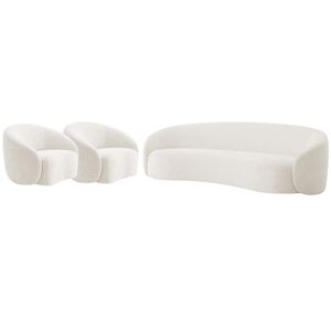 Kit Sofá 3 Lugares 180cm E 2 Poltronas Orgânica Luxo Recepção Amore Bouclé Branco