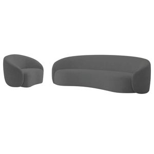 Kit Sofá 3 Lugares 200cm E Poltrona Orgânica Luxo Recepção Amore Linho Cinza