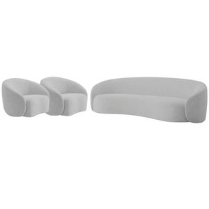 Kit Sofá 3 Lugares 200cm E 2 Poltronas Orgânica Luxo Amore Linho Cinza