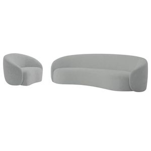Kit Sofá 3 Lugares 200cm E Poltrona Orgânica Luxo Recepção Amore Bouclé Cinza