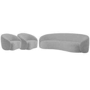 Kit Sofá 3 Lugares 200cm E 2 Poltronas Orgânica Luxo Recepção Amore Bouclé Cinza