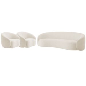 Kit Sofá 3 Lugares 200cm E 2 Poltronas Orgânica Luxo Recepção Amore Bouclé Bege