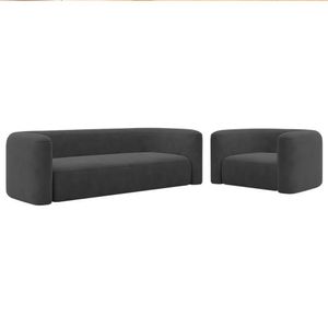 Kit Sofá 2 Lugares 160cm E Poltrona Orgânica Luxo Recepção Melina Linho Adj Decor Cinza