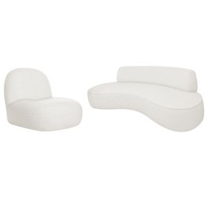 Sofá Curvo 180cm 3 Lugares E 1 Poltrona Amsterdã Bouclé Branco