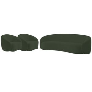 Kit Sofá 3 Lugares 180cm E 2 Poltronas Orgânica Luxo Recepção Amore Linho Adj Decor Verde