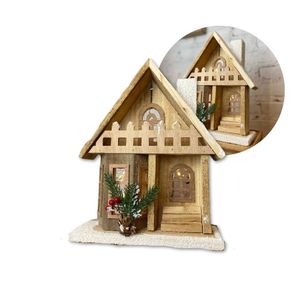 Casa Decorativa Chalé Natalino Natal Com Led Folhas 26x22cm Cromus
