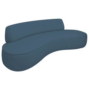 Sofá Curvo 120cm 2l E 1 Poltrona Orgânico Recepção Sala Amsterdã Linho Adj Decor Azul Royal