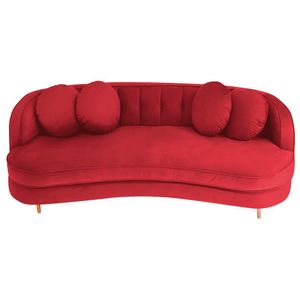 Sofá Curvo 3 Lugares Orgânico Sala Recepção Luxo Panamá 185cm Suede Vermelho