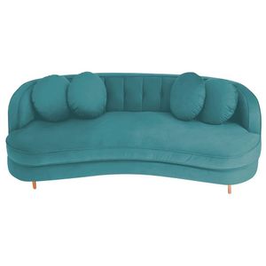 Sofá Curvo 3 Lugares Orgânico Sala Recepção Luxo Panamá 185cm Suede Azul Turquesa