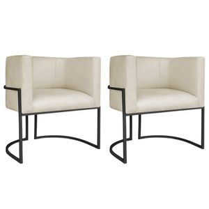 Kit 02 Poltronas Decorativas Luna Base De Ferro Preto Bouclé Bege