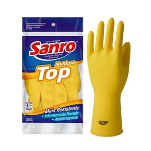 Luva De Látex Multiuso Top Reforçada P Amarela Sanro Amarelo