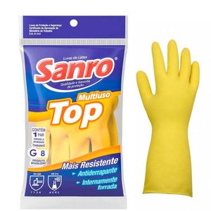Luva De Látex Multiuso Top Reforçada G Amarela Sanro Amarelo