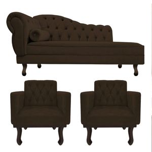 Kit Diva Recamier Diana 120cm Lado Direito E 2 Poltronas Classic Corano Adj Decor Marrom