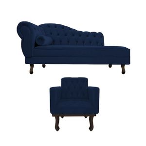 Kit Diva Recamier Diana 120cm Lado Direito E 1 Poltrona Classic Suede Adj Decor Azul Marinho