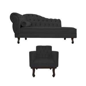 Kit Diva Recamier Diana 120cm Lado Direito E 01 Poltrona Classic Corano Adj Decor Preto