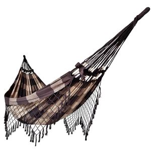 Rede De Dormir Descanso Casal 3,80m X 1,50m Algodão Premium Caramelo Com Marrom Xadrez