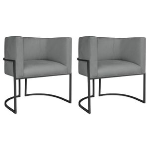 Kit 02 Poltronas Decorativas Luna Base De Ferro Preto Suede Cinza