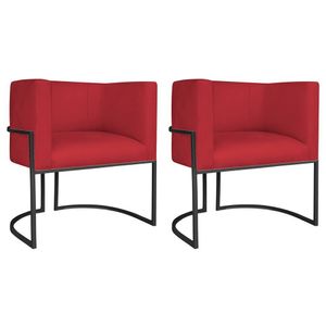 Kit 02 Poltronas Decorativas Luna Base De Ferro Preto Suede Vermelho
