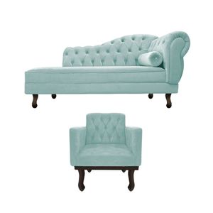 Kit Diva Recamier Diana 120cm Lado Esquerdo E 1 Poltrona Classic Suede Azul Tiffany