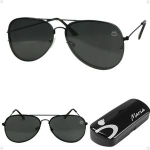 Oculos Sol Feminino Aviador Preto Aço Inoxidavel Case