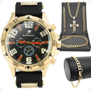 Relogio Masculino Banhado Ouro Aço Crucifixo Pulseira Prova Dagua Pallyjane