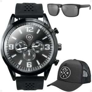 Relogio Masculino Aço Inox Oculos Sol Proteção Uv Boné