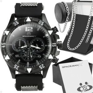 Relogio Masculino Preto Cordão Prata Grumet Pulseira