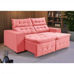 Sofá Retratil Reclinável Pillow Em Veludo 1,90 Rosê Rosa