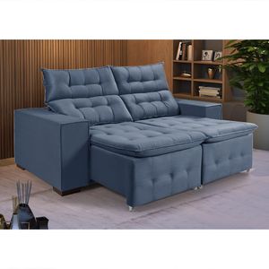Sofá Retratil Reclinável Pillow Em Veludo 1,90 Denin Azul