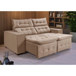 Sofá Retratil Reclinável Pillow Em Veludo 1,90 Castor Marrom