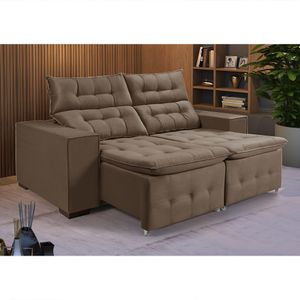 Sofá Retratil Reclinável Pillow Em Veludo 1,90 Amêndoa Marrom