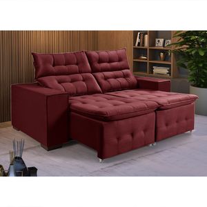 Sofá Retratil Reclinável Pillow 1,90 Veludo Vinho Roxo
