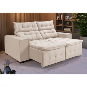 Sofá Retratil Reclinável 3 Lugares Pillow Em Veludo 1,90 Marfim Branco