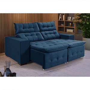 Sofá Retratil Reclinável 3 Lugares Pillow Em Veludo 1,90 Azul