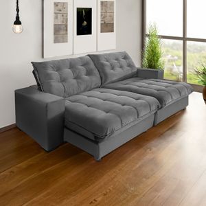 Sofá Califórnia Retrátil E Reclinável 3 Lugares 2,10m Com Molas Ensacadas E Pillow  Cinza