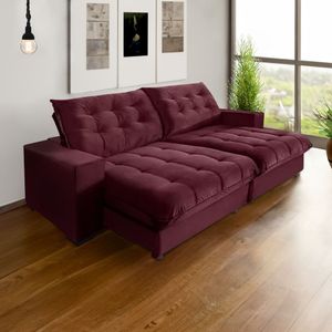 Sofá Califórnia Retrátil E Reclinável 3 Lugares 2,10m Com Molas Ensacadas E Pillow Vinho Roxo