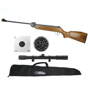 Carabina De Pressão Qgk 14 Madeira 5,5mm Luneta 4x20 Kit