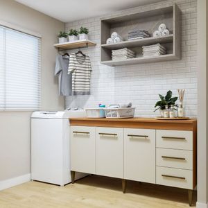 Lavanderia Modulada Balcão 3 Portas E 3 Gavetas Nova Iguaçu Nature Off White