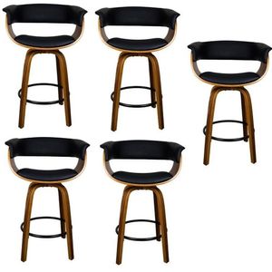 Kit Com 5 Banquetas Base Madeira Betim Preto