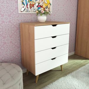 Cômoda Melissa Com 4 Gavetas E Pé Cônico Cm8026 Amêndoa Branco