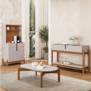 Conjunto Cantinho Do Café E Aparador 2 Gavetas Com Mesinha Oblonga Off White Cedro
