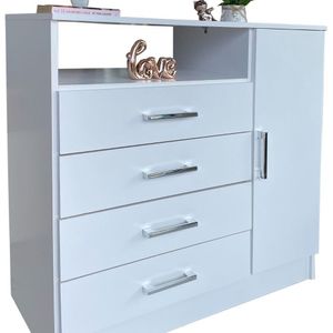 Cômoda 4 Gavetas 1 Porta E Nicho Para Quarto Branco