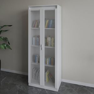 Armário Para Escritório Com 2 Portas De Vidro E 4 Prateleiras Me4189 Branco