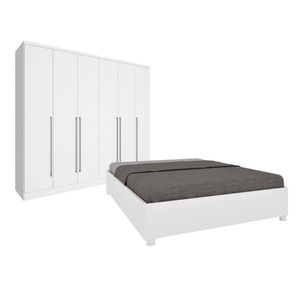 Quarto De Casal Guarda-roupa 6 Portas Portugal E Cama Box Casal Monaco Espresso Móveis Branco-neve